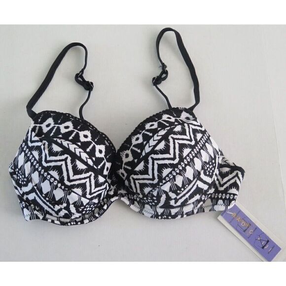 Radio Fiji W730660 Women's Sz M Black/White Flying Solo Luna Bra Swim Top - Picture 1 of 8